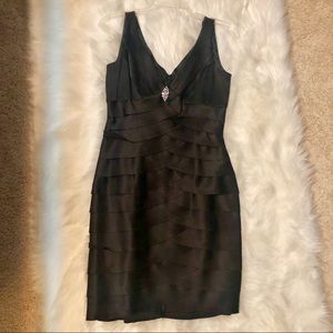 Black Straight Line Ruffle Dress